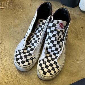 Vans Custom made Checkerboard Sneakers - Black & White with Purple Trim